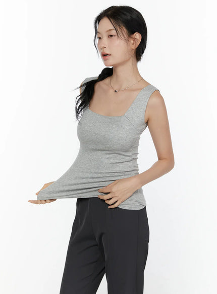 Square Neck Padded Ribbed Tank Top CL520 in Gray, size S/M