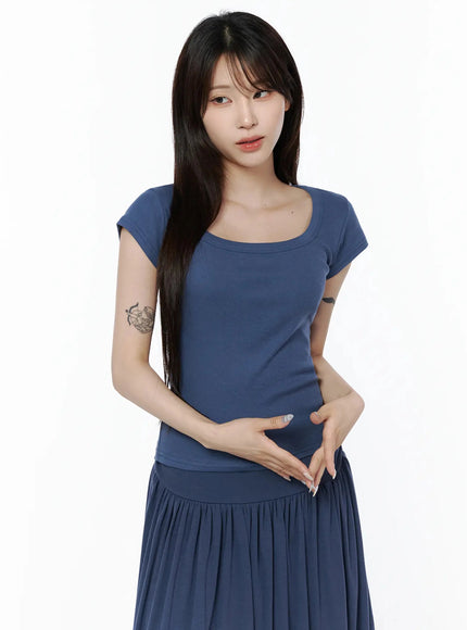 Square Neck Short Sleeve Tee IL502 in Blue, size S/M