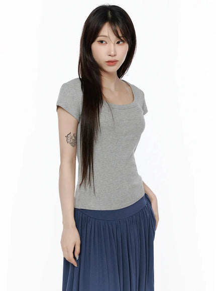 Square Neck Short Sleeve Tee IL502 in Gray, size S/M