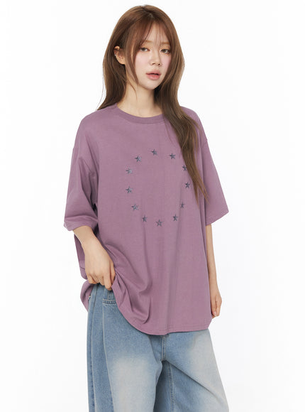 Star Ring Graphic Oversized Tee IL502 in Purple, size M/L