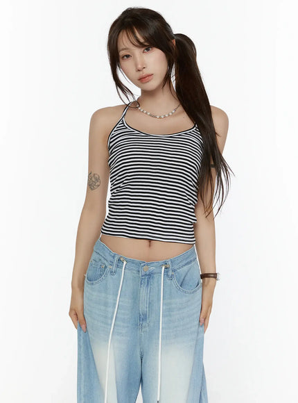 Stripe Halter Sleeveless Top CL507 in Black, size S/M