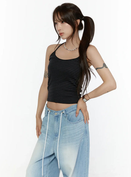 Stripe Halter Sleeveless Top CL507 in Dark gray, size S/M