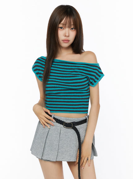 Stripe Off-Shoulder Knit Top IL506 in Blue, size S/M