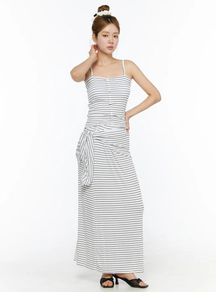 Striped Button Cami Top CL502 in White, size S/M
