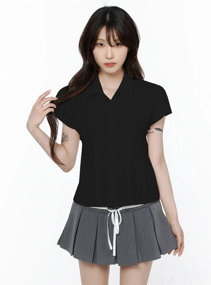 Striped Button-Up Blouse IL506 in Black, size S/M