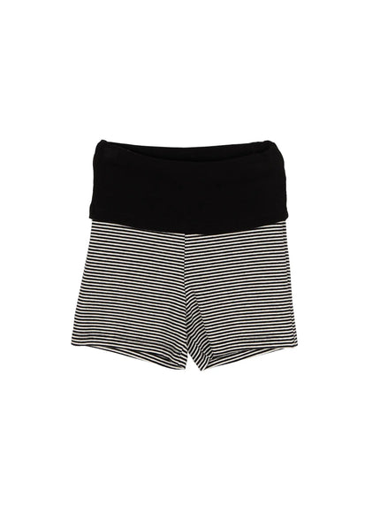 Striped Foldover Shorts CL503 in Black, size S/M