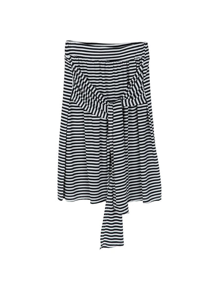 Striped Front-Tie Midi Skirt CL513 in Black, size S/M