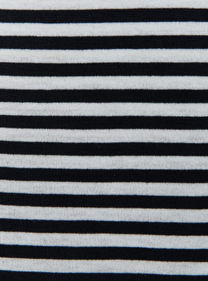 Striped Front-Tie Midi Skirt CL513 Black close-up fabric detail showing bold black and white horizontal stripe soft knit cotton jersey texture