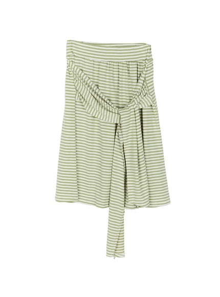 Striped Front-Tie Midi Skirt CL513 in Green, size S/M