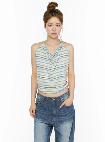 Striped Halter Tank Top CL502 in Light blue, size S/M