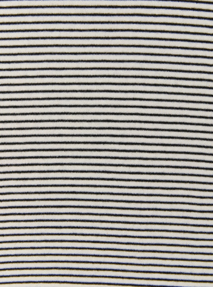 Striped Henley Tank Top IL509 Black-White close-up fabric texture detail showing fine cream and black horizontal stripe ribbed knit weave