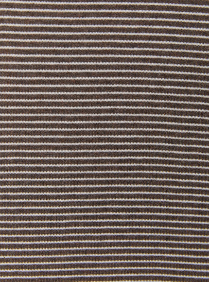 Striped Henley Tank Top IL509 Brown close-up fabric texture detail showing fine brown and cream horizontal stripe ribbed knit weave