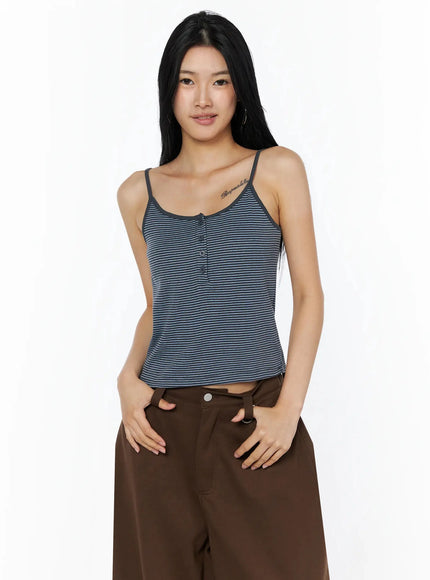 Striped Henley Tank Top IL509 in Dark gray, size S/M
