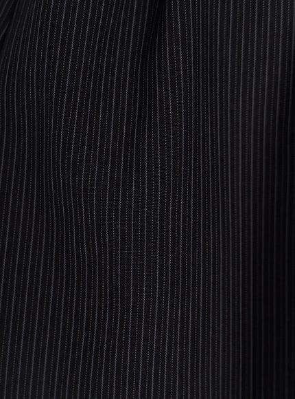 Striped Mini Skirt CU526 Dark gray close-up fabric detail showing fine white pinstripe pattern on dark gray woven textile with subtle texture