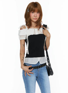 LEWKIN Striped Off-Shoulder Blouse CL503 — view 1