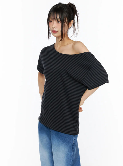 Striped Off-Shoulder Top CU530 in Dark gray, size S/M