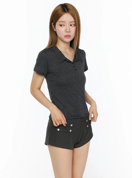 Striped Slim Fit Polo Shirt CL502 in Black, size S/M