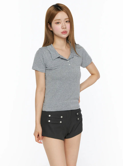 Striped Slim Fit Polo Shirt CL502 in Gray, size S/M
