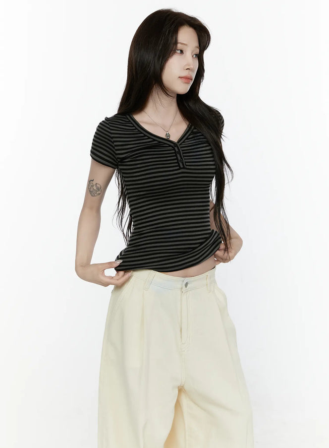 Striped Slim Tee IL521 in Dark gray, size S/M