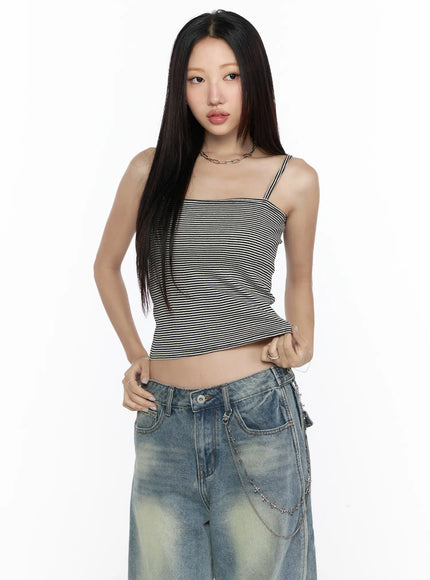 Striped Square Neck Cami CL524 in Black, size S/M