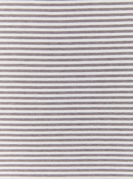 Striped Sweetheart Top IL502 gray white close-up fabric texture detail showing fine horizontal gray and white stripe ribbed knit material