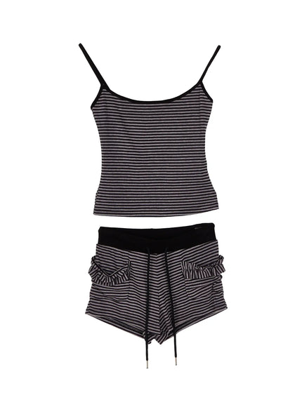 Striped Tank Top and Short Set CL528 in Dark gray, size S/M