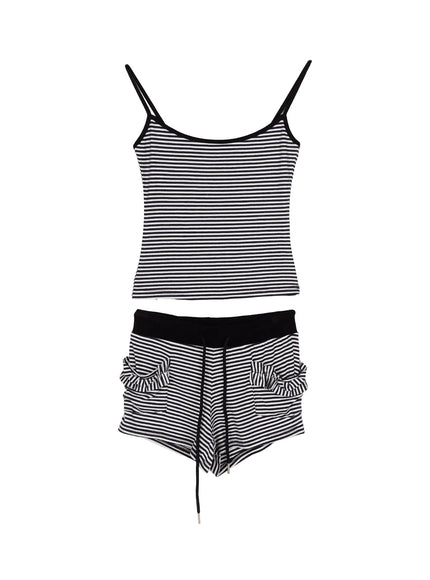 Striped Tank Top and Short Set CL528 in White, size S/M