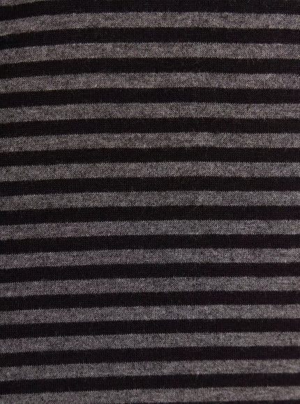 Striped Tie Maxi Skirt IL506 close-up fabric texture detail showing black and heather grey wide horizontal stripe knit material