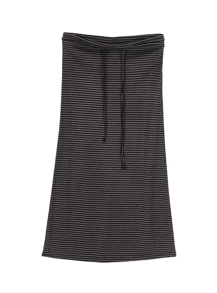 Striped Tie Maxi Skirt IL506 in Black, size S/M