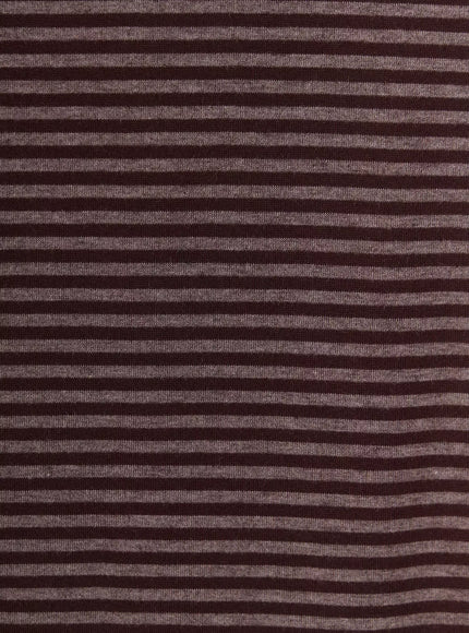 Striped Tie Maxi Skirt IL506 Brown close-up fabric texture detail showing brown and dark charcoal fine horizontal stripe knit material