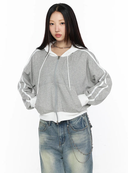 Striped Track Hoodie CL524 in Gray, size S/M