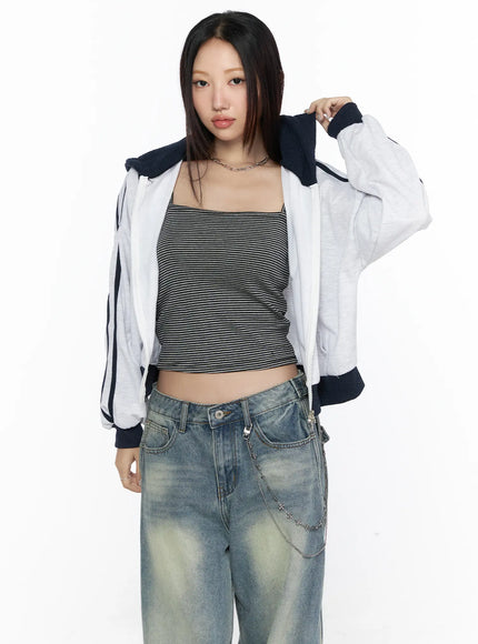 Striped Track Hoodie CL524 in Light gray, size S/M
