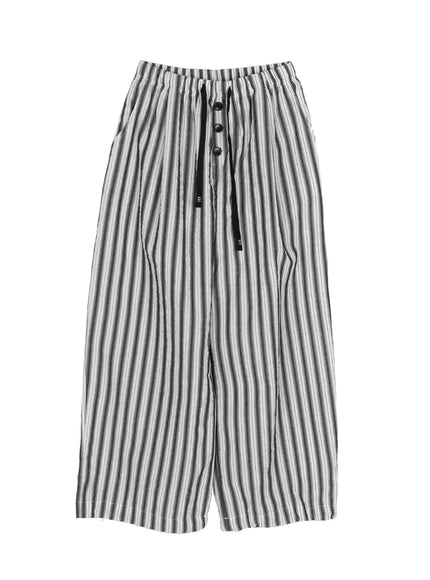 Striped Wide-Leg Trousers CL502 in Black, size M/L