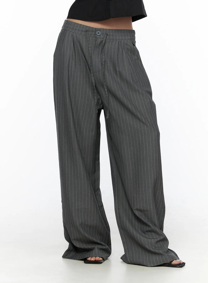 Striped Wide Slacks CL510 in Dark gray, size S