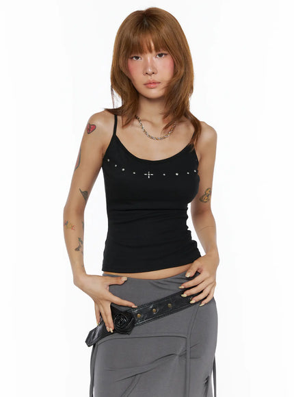 Studded Detail Tank Top CL503 in Black, size S/M