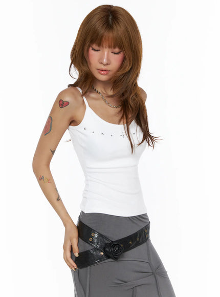 Studded Detail Tank Top CL503 in White, size S/M