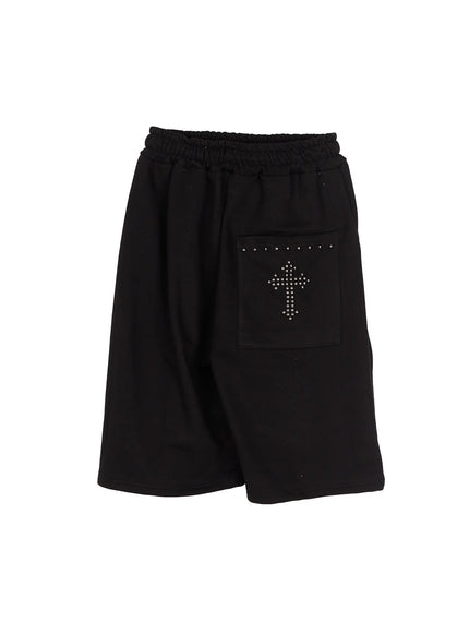 Studded Sweatshorts CU530 in Black, size S/M