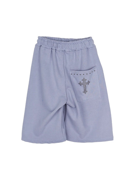 Studded Sweatshorts CU530 in Blue, size S/M