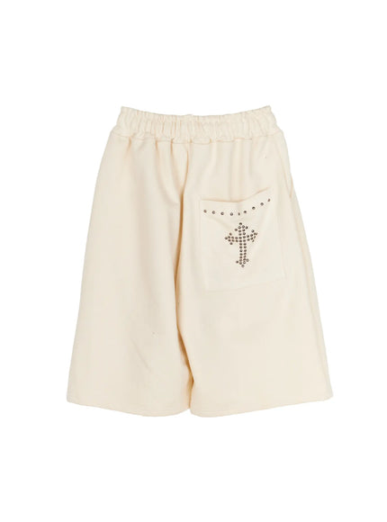 Studded Sweatshorts CU530 in Light beige, size S/M