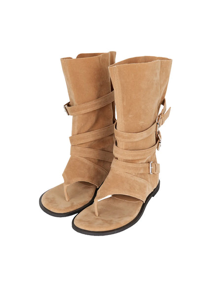 Suede Mid-Calf Boots CU530 in Beige, size 230 / US6