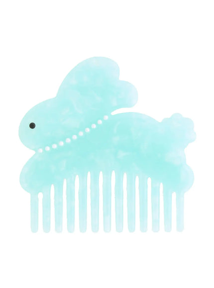 LEWKIN Summer Bang roller comb IL503 Mint front flat lay showing bunny-shaped acetate hair comb with pearl necklace detail and wide teeth