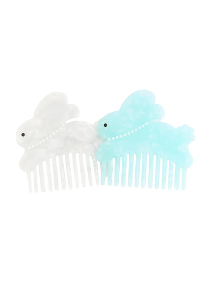 Summer Bang roller comb IL503 Mint and White flat lay showing both color variants side by side, bunny silhouette with wide-tooth comb base