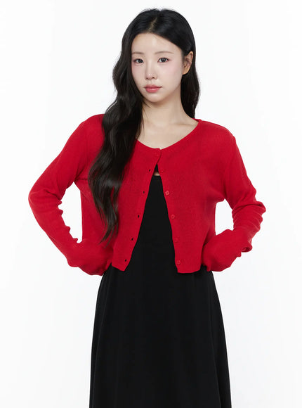 Summer Ribbed Crop Cardigan IU525 in Red, size S/M