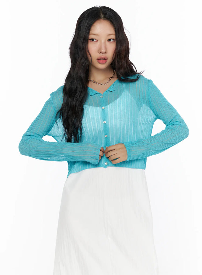Summer Sheer Crop Cardigan CL510 in Blue, size S/M