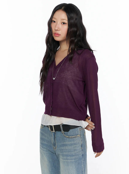 Summer V-Neck Cardigan CL510 in Dark purple, size S/M