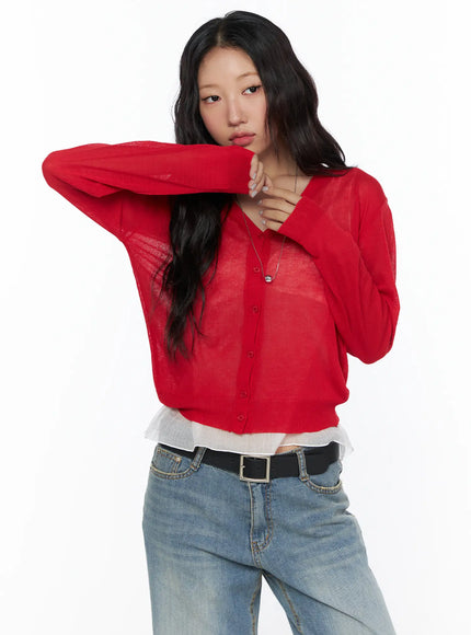 Summer V-Neck Cardigan CL510 in Red, size S/M