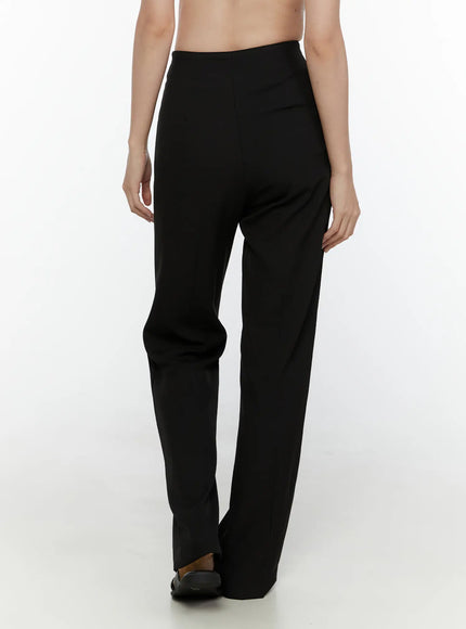Tailored Flare Trousers CL521 Black back detail shot on model showing clean seam line, high waistband and flared hem