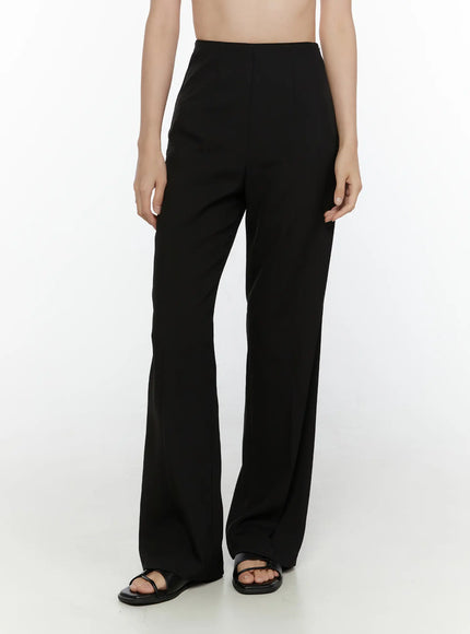 Tailored Flare Trousers CL521 Black front waist-to-hem shot on model displaying high-rise fit and wide flare leg opening