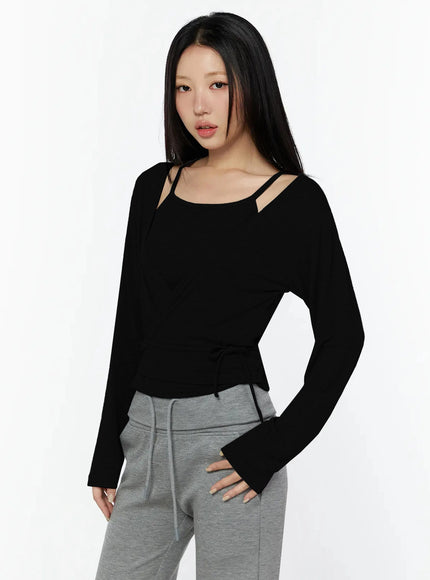 Tank And Layered Wrap Cardigan IU524 in Black, size S/M