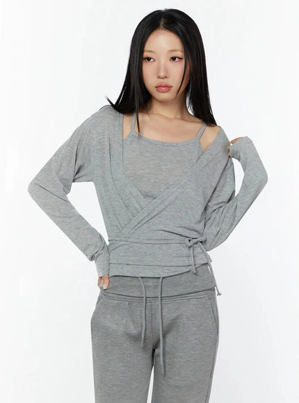 Tank And Layered Wrap Cardigan IU524 in Gray, size S/M